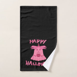 Coquette Pink Ghost Happy Halloween Digital Art Hand Towel