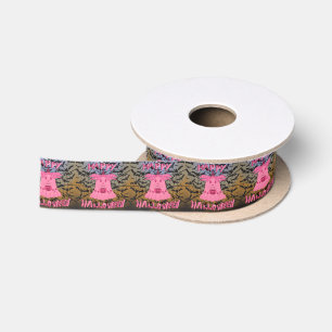 Coquette Pink Ghost Happy Halloween Digital Art Satin Ribbon