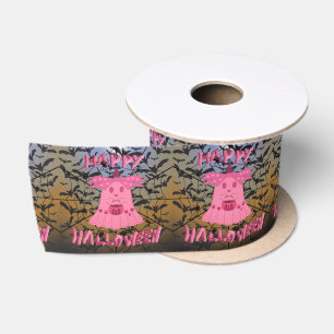 Coquette Pink Ghost Happy Halloween Digital Art Satin Ribbon