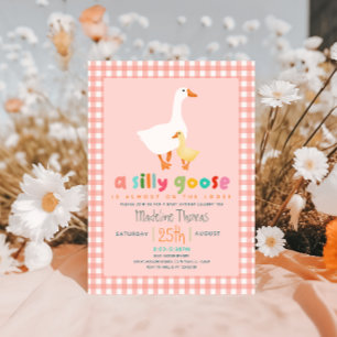 Coquette Pink Gingham Silly Goose Baby Shower Invitation