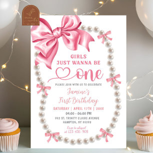 Coquette Pink Girl First Birthday Invitation