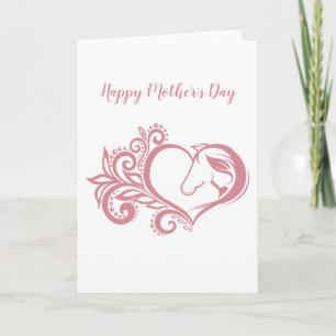 Coquette Pink Heart Horse Girl Feminine Elegant Holiday Card