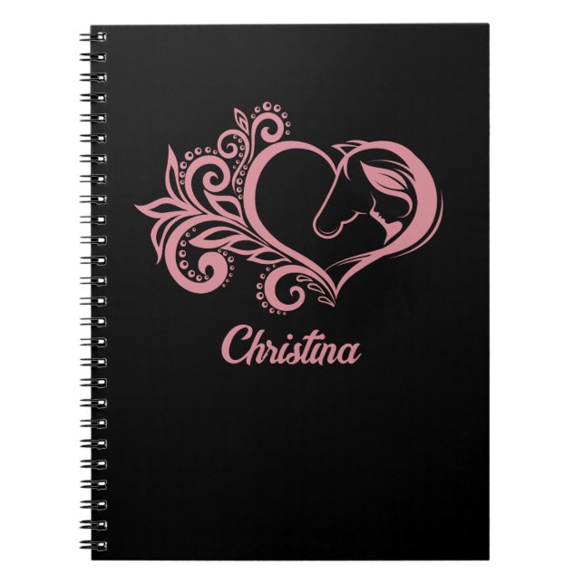 Coquette Pink Heart Horse Girl Feminine Elegant Notebook (Front)
