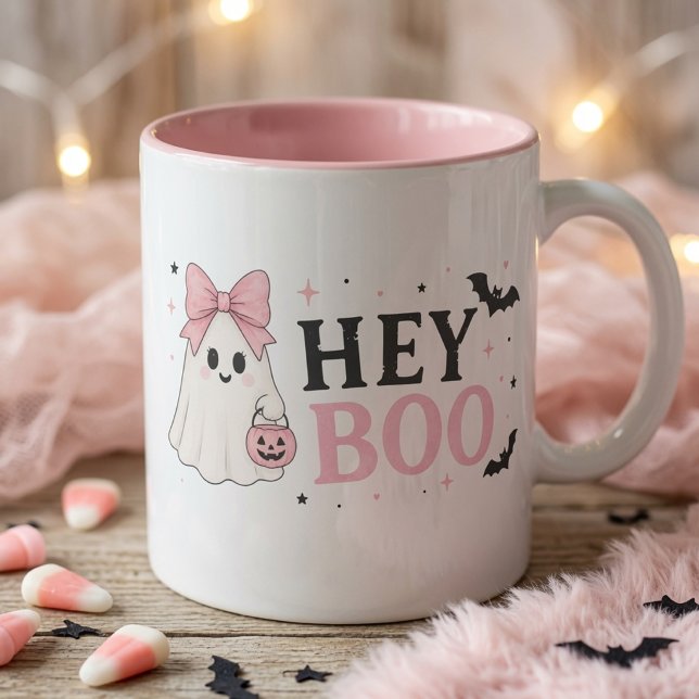 Coquette Pink Hey Boo Ghost Halloween Cute  Mug (Creator Uploaded)
