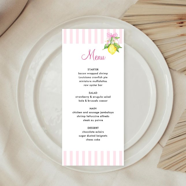 Coquette Pink Lemons Baby Shower Menu (Creator Uploaded)
