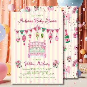 Coquette Pink Mahjong Baby Shower Girl Invitation