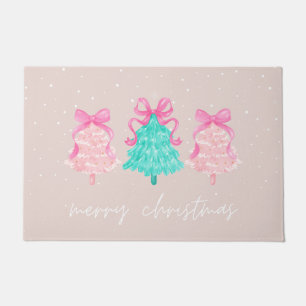 Coquette Pink Merry Christmas Mat