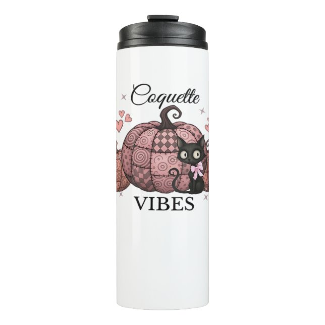 Coquette Pink Pumpkin Cat Classic T-Shirt Thermal Tumbler (Front)