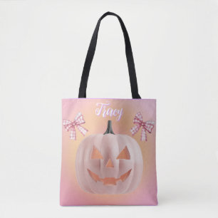Coquette Pink Pumpkin with Bows Custom  Tote Bag