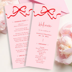 Coquette Pink Red Bow Wedding Program Invitation