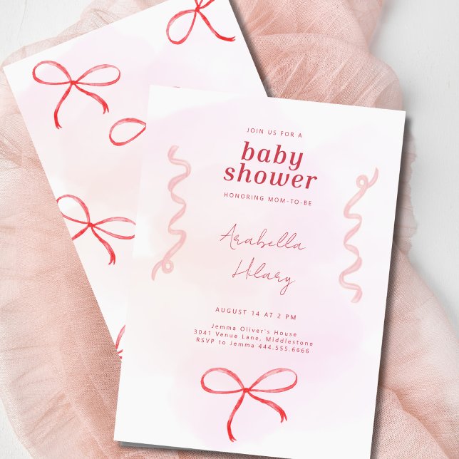 Coquette Pink Ribbon Baby Shower Invitation (Creator Uploaded)