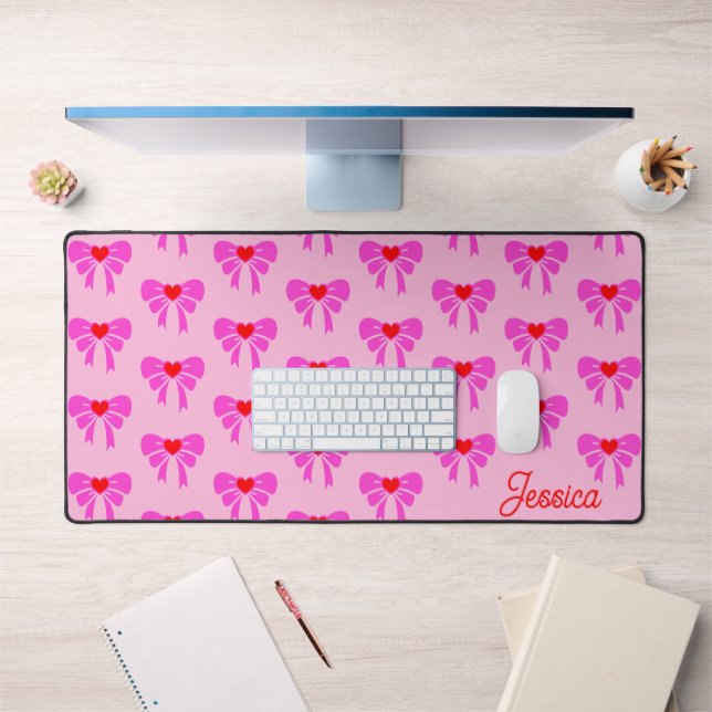 Coquette Pink Ribbon Pattern Preppy y2k Name Desk Mat (Office 1)
