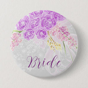 Coquette pink sheer bow and flower Brides Button