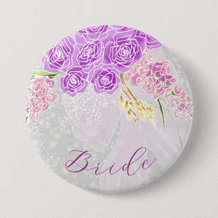 Coquette Pink sheer bow and flower Brides Button