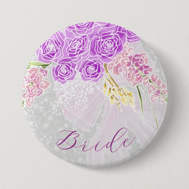 Coquette Pink sheer bow and flower Brides Button (Front)