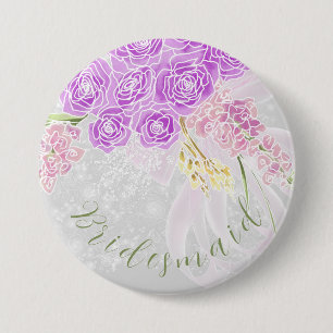 Coquette pink sheer bow and flower Bridesmaid 7.5 Cm Round Badge
