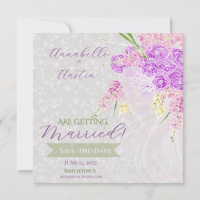 Coquette Pink sheer bow Bouquet   Save The Date (Front)