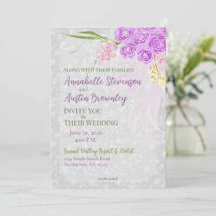 Coquette pink Sheer bow Bouquet Wedding Invitation