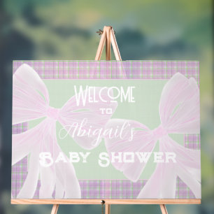 Coquette Pink sheer bows Twin girls Shower Acrylic Sign