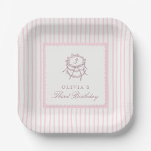 Coquette Pink Striped Birthday Party  Paper Plate