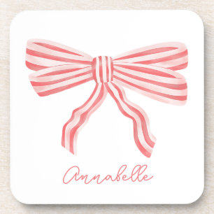 Coquette Pink Striped Bow Coaster
