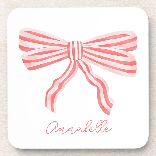 Coquette Pink Striped Bow Coaster (Front)