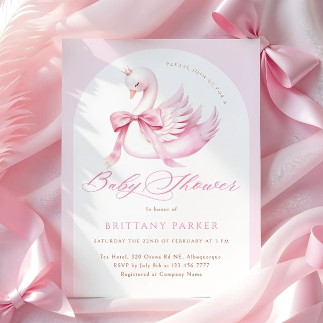 Coquette Pink Swan Baby Shower Invitation (Creator Uploaded)