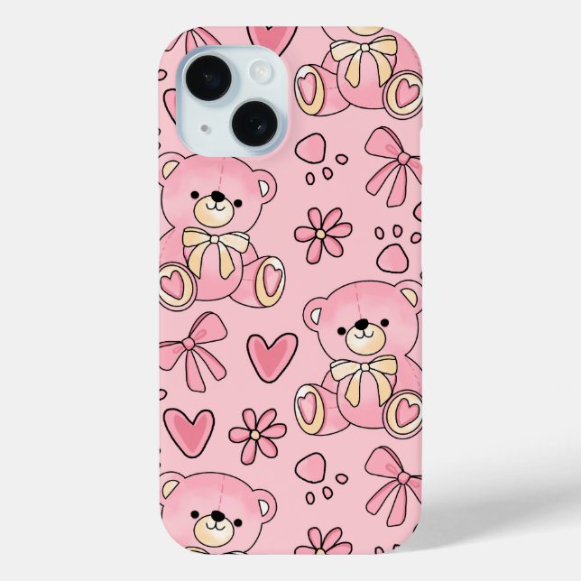 Coquette Pink Teddy Bear Seamless Pattern Case-Mate iPhone Case (Back)