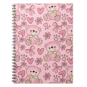 Coquette Pink Teddy Bear Seamless Pattern Notebook