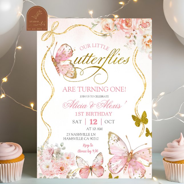 Coquette Pink Twin Butterflies Birthday Invitation (Creator Uploaded)