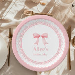 Coquette Pink Watercolor Bow 1st Birthday Paper Plate<br><div class="desc">Celebrate your baby girl's special day with our charming Cute Pink Bow Coquette 1st Birthday Paper Plates, designed to enhance the elegance and charm of your celebration. Featuring a delightful pink bow motif against a backdrop of classic gingham plaid, these plates exude a chic and preppy aesthetic that is perfect...</div>