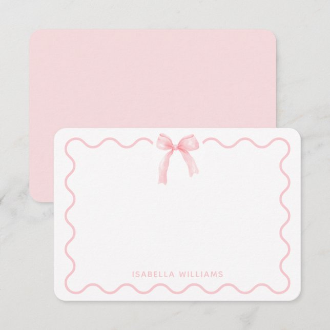 Coquette Pink Watercolor Bow Personalised Note Card (Front/Back)