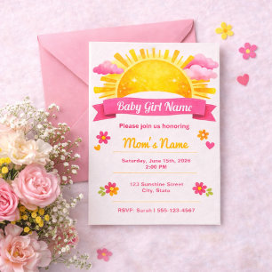 Coquette Pink Watercolor Cloud Baby Girl Shower Invitation