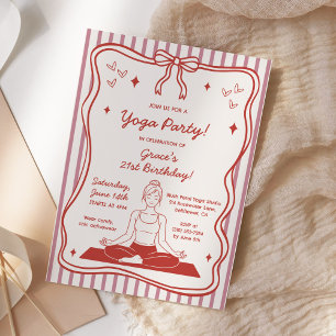 Coquette Pink Yoga Pilates Birthday Party Invitation