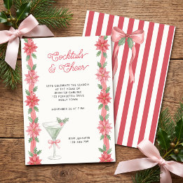 Coquette Poinsettia Cocktails Cheer Holiday Party Invitation