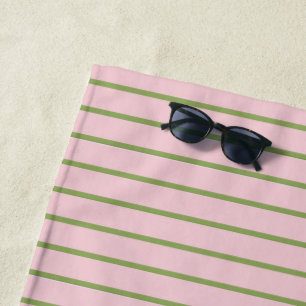 Coquette Preppy Chic Pastel Green And Pink Stripes Beach Towel