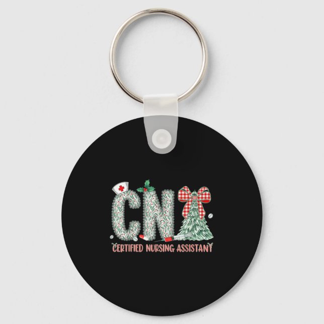 Coquette Preppy Christmas Cna Nurse Christmas Tree Key Ring (Front)