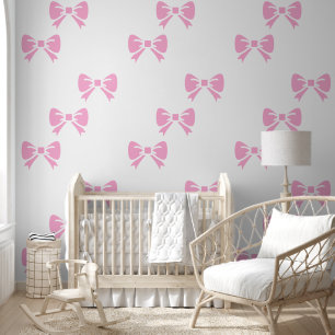 Coquette Preppy Pink Bow Baby Girl Kids Wallpaper