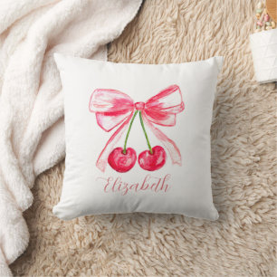 Coquette Preppy Pink Bow Baby Girl Kids Watercolor Cushion