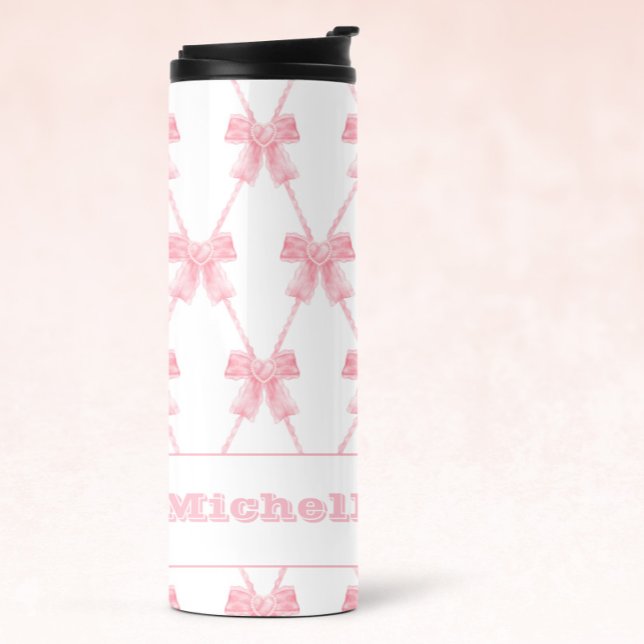 Coquette Preppy Pink Bow Thermal Tumbler (Creator Uploaded)
