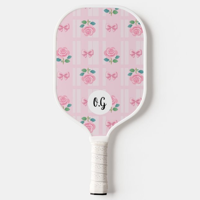 Coquette Preppy Plaid Ribbon and Rose Pickleball Paddle (Back)