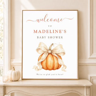 Coquette Pumpkin Bow Baby Fall Shower Welcome Sign