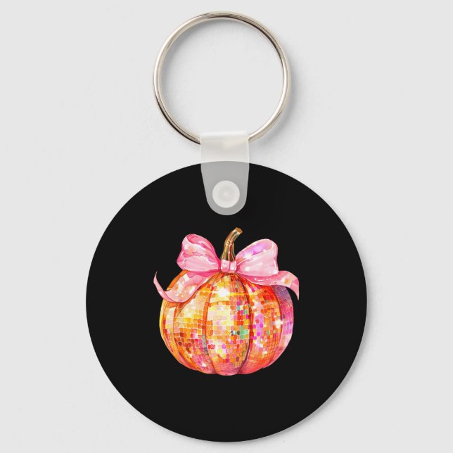 Coquette Pumpkin Bow Disco Ball Cute Girly Hallowe Key Ring (Front)