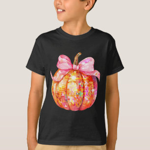 Coquette Pumpkin Bow Disco Ball Cute Girly Hallowe T-Shirt