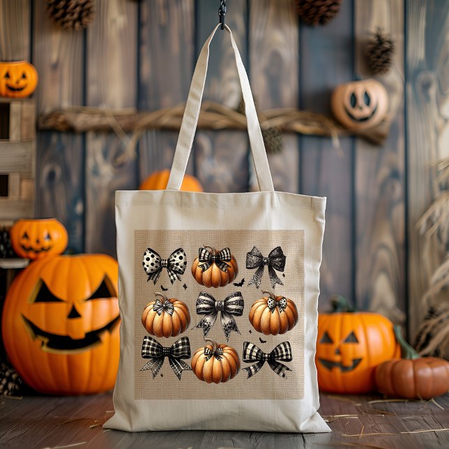 Coquette Pumpkin Bow Tote Bag (Creator Uploaded)