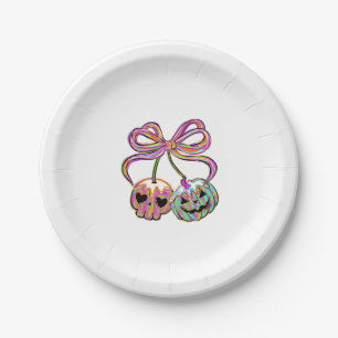 Coquette Pumpkin Cherries Halloween Paper Plate