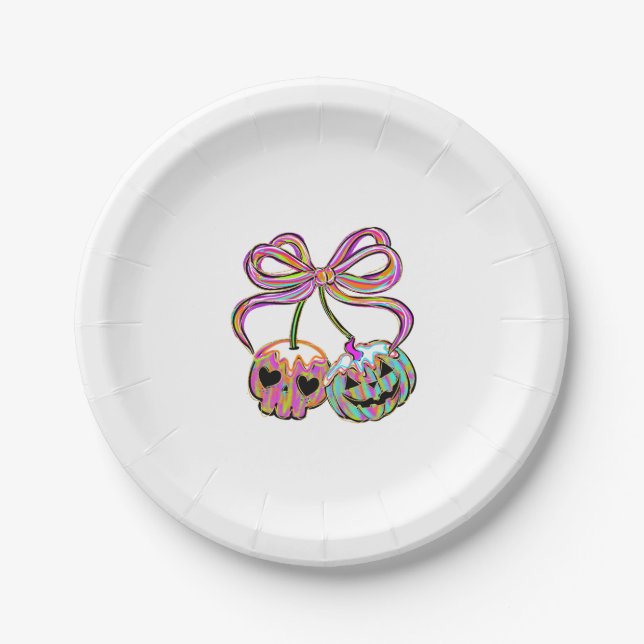 Coquette Pumpkin Cherries Halloween Paper Plate (Front)
