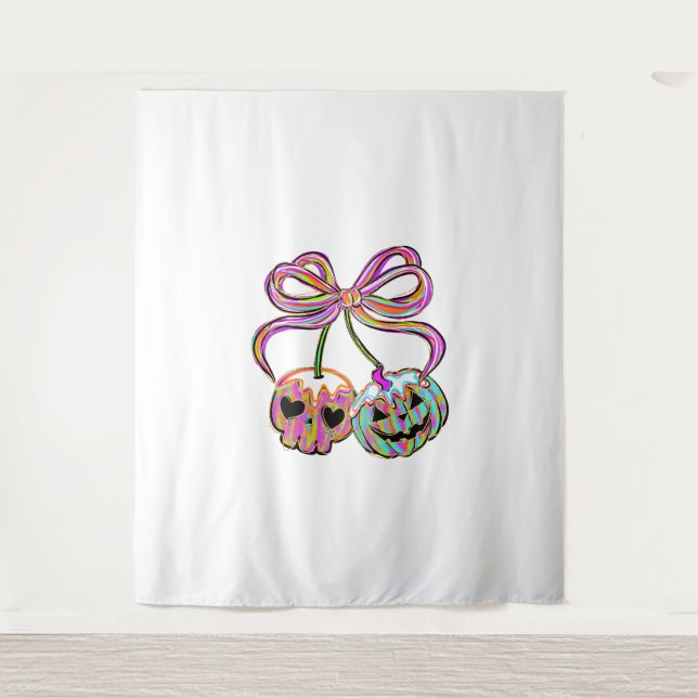 Coquette Pumpkin Cherries Halloween Tapestry (Front)