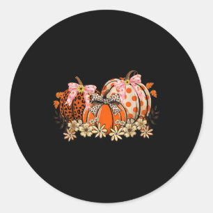 Coquette Pumpkin Fall Floral Autumn Leaves Thanksg Classic Round Sticker