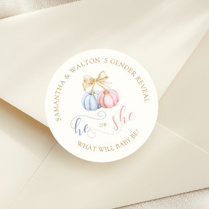 Coquette Pumpkins Gender Reveal Party Classic Round Sticker